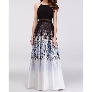 Betsy & Adam | Jersey and Ombre Floral Charmeuse Ball Gown Sz 10